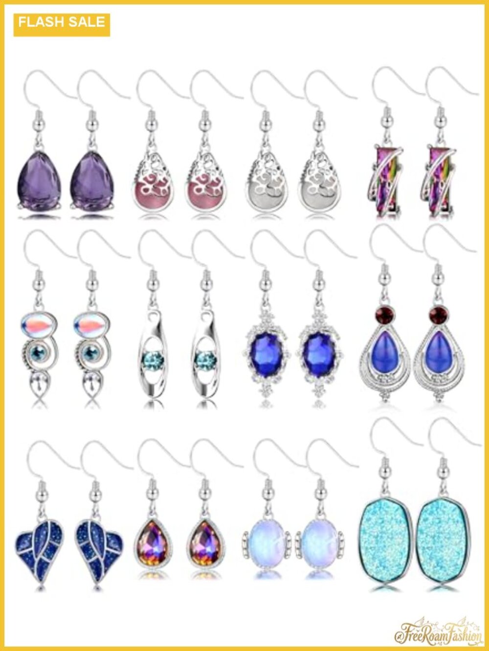 Teardrop Druse Crystal Drop Dangle Earrings Cubic Zirconia Bohemian Jewelry Set